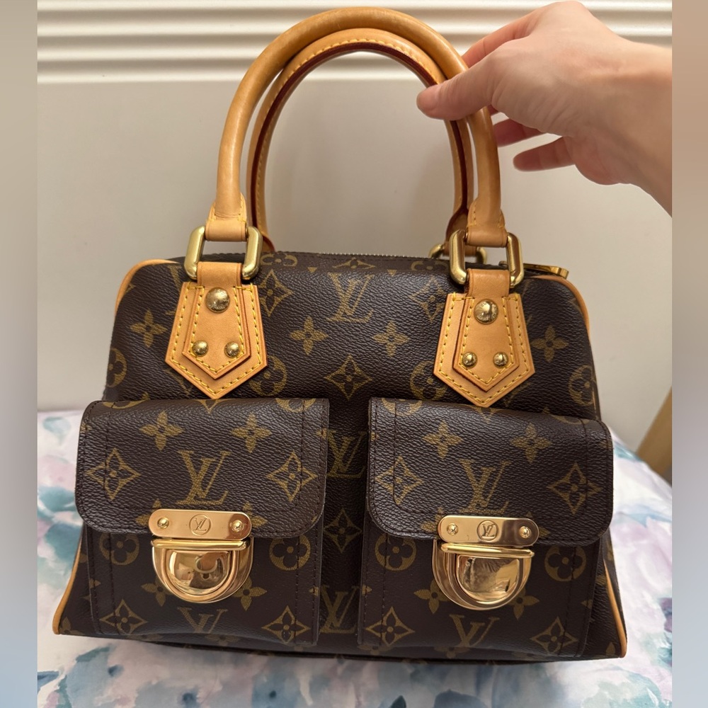 Authentic Louis Vuitton Manhattan PM Brown and Gold Monogram Satchel